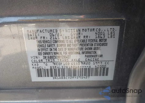 2021 Nissan Sentra Sv Xtronic Cvt из США, поврежденный, VIN 3N1AB8CV2MY295427